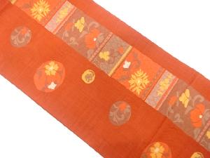 縞に花唐草模様織り出し　袋帯